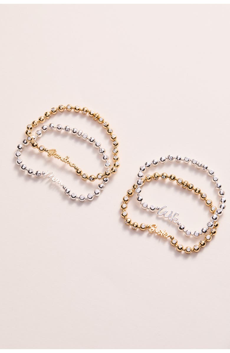 Alex and Ani Wife Elongated Crystal Stretch Bracelet, Alternate, color, Silver