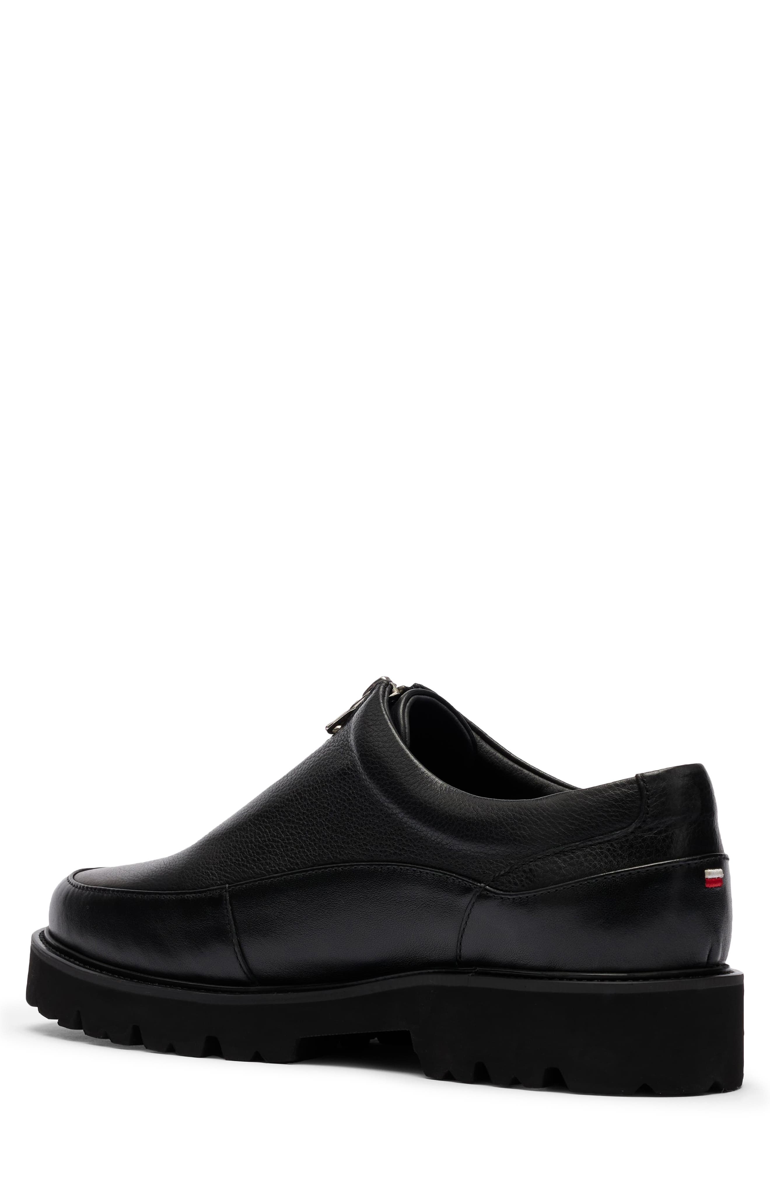 Monza Zip Leather Slip On, Alternate, color, BLACK