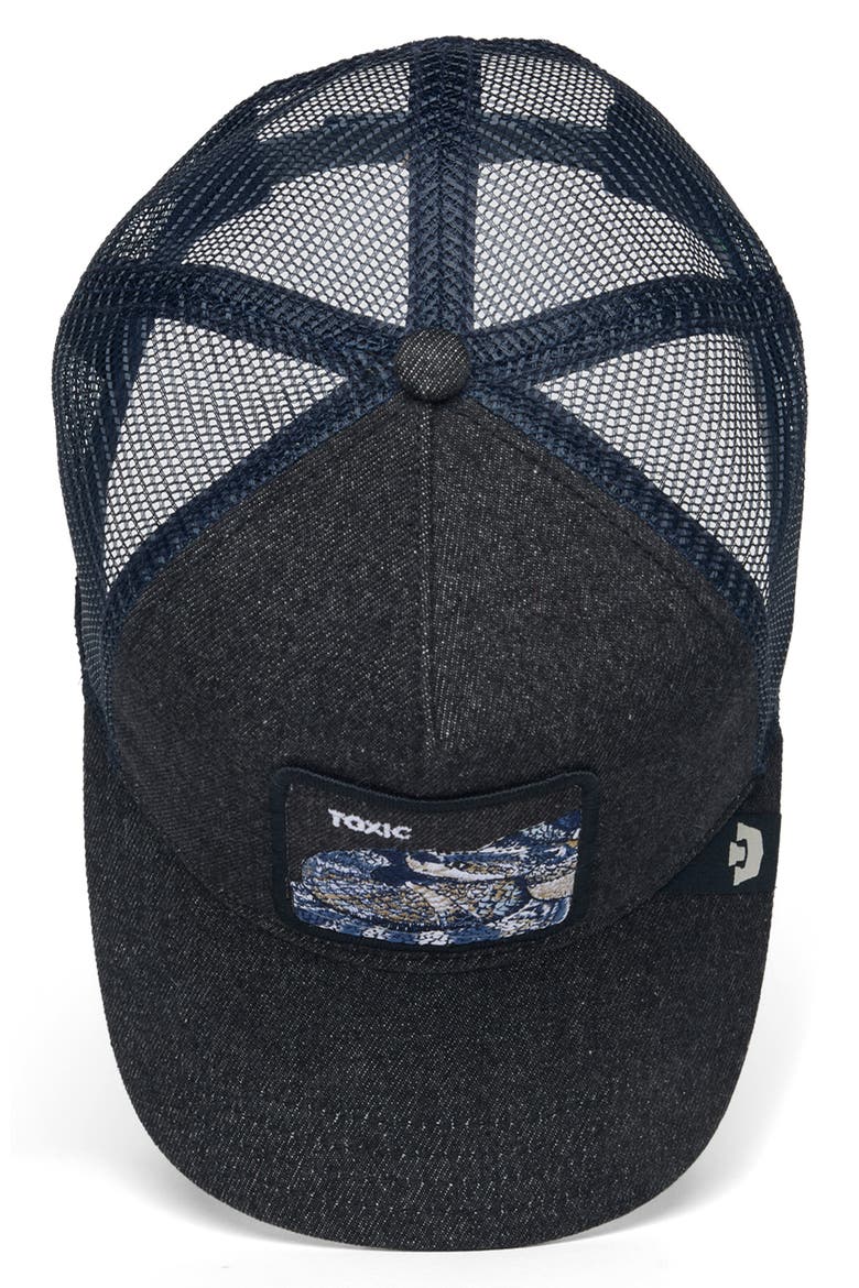Toxic Snake Patch Denim Snapback Trucker Hat, Alternate, color, DENIM