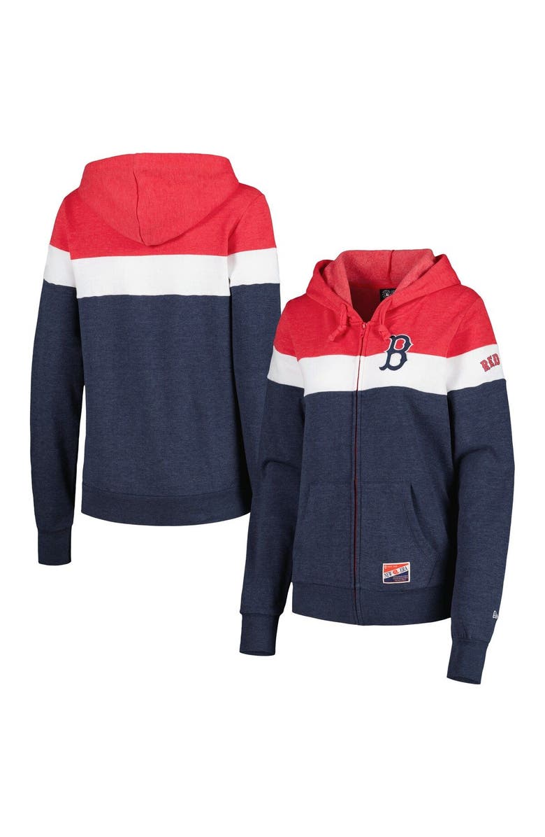 New Era Women's New Era Heather Navy Boston Red Sox Colorblock Full-Zip Hoodie Jacket, Main, color, Heather Navy