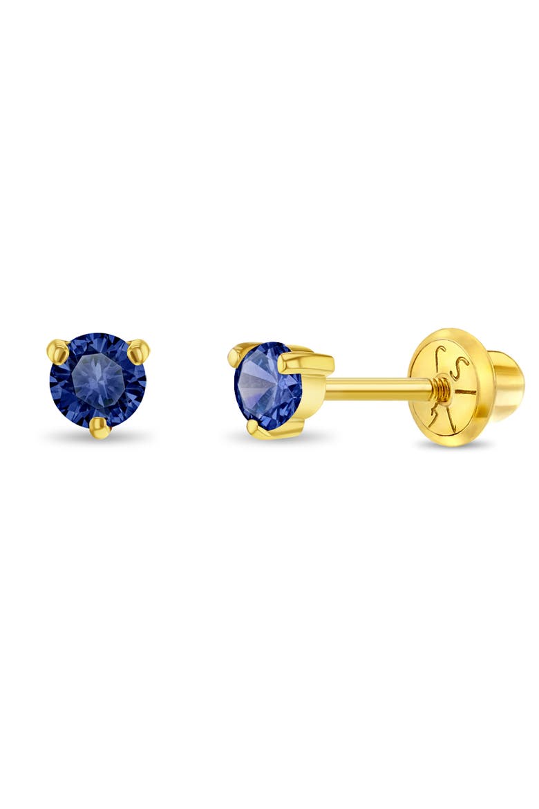 14k Three Pronged Sapphire Girl Earrings, Main, color, Blue