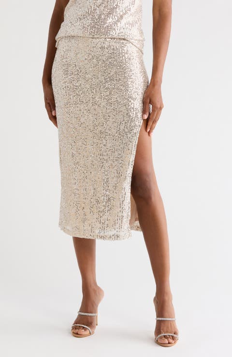 Pierre Sequin Pencil Midi Skirt