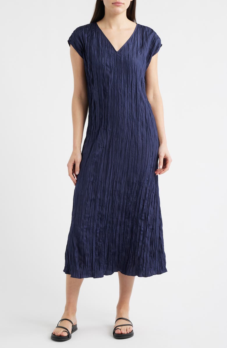 Eileen Fisher Cap Sleeve Silk Maxi Dress, Main, color, Ink