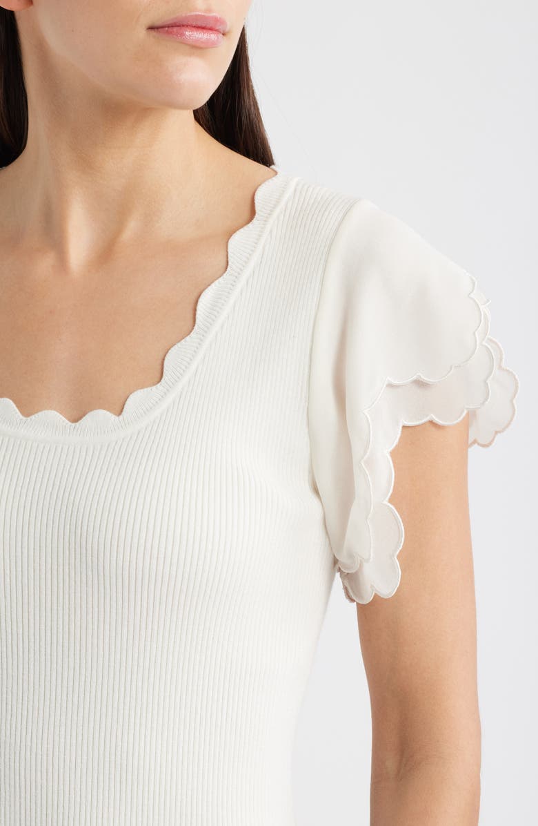 Elie Tahari Brittany Flutter Sleeve Mixed Media Top, Alternate, color, Sky White