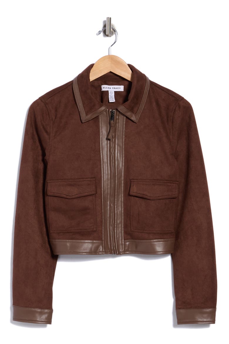 Faux Suede & Faux Leather Crop Jacket, Main, color, MOCHA BROWN
