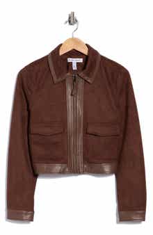 Faux Suede & Faux Leather Crop Jacket