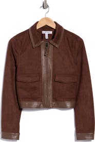 Ellen Tracy Faux Suede & Faux Leather Crop Jacket