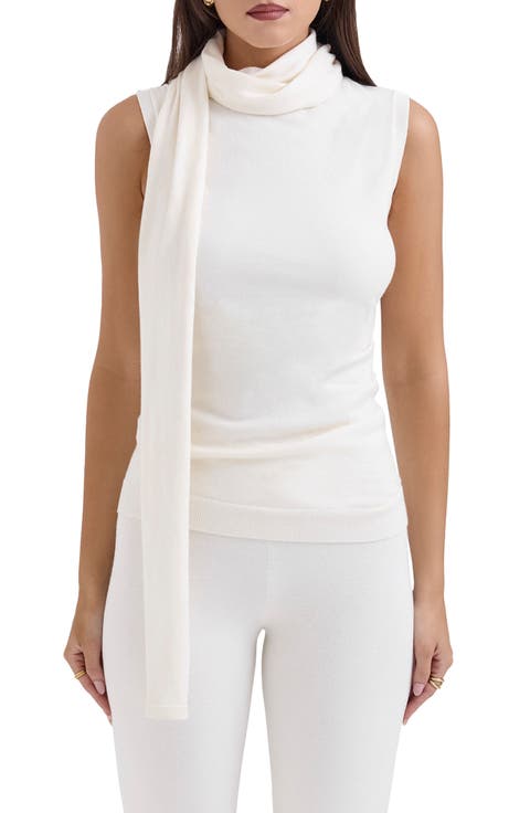 Clementine Sleeveless Drape Top with Scarf Detail