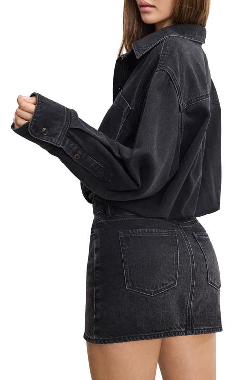 Good American Denim Long Sleeve Mini Shirtdress In Black