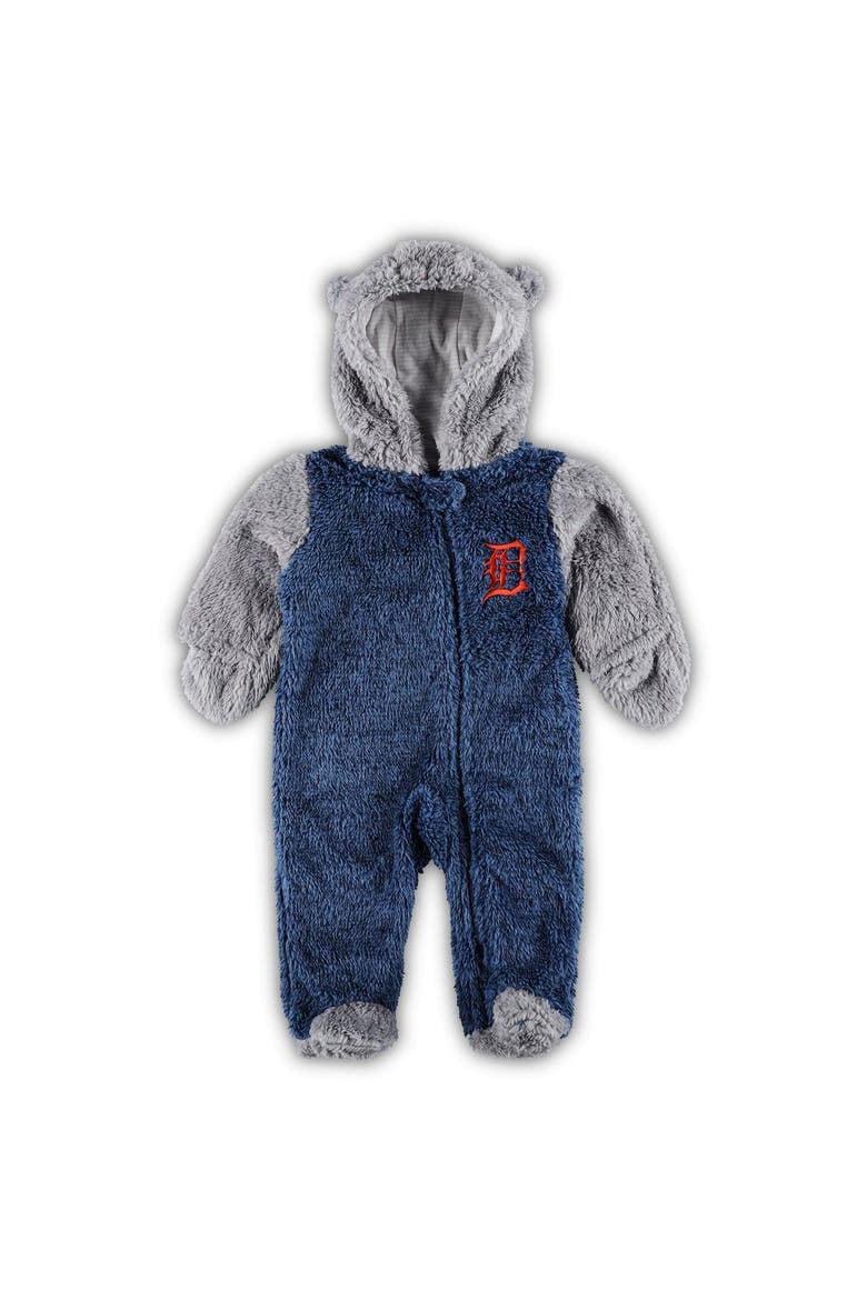 Newborn and Infant Navy/Gray Detroit Tigers Game Nap Teddy Fleece Bunting Full-Zip Sleeper, Main, color, Navy