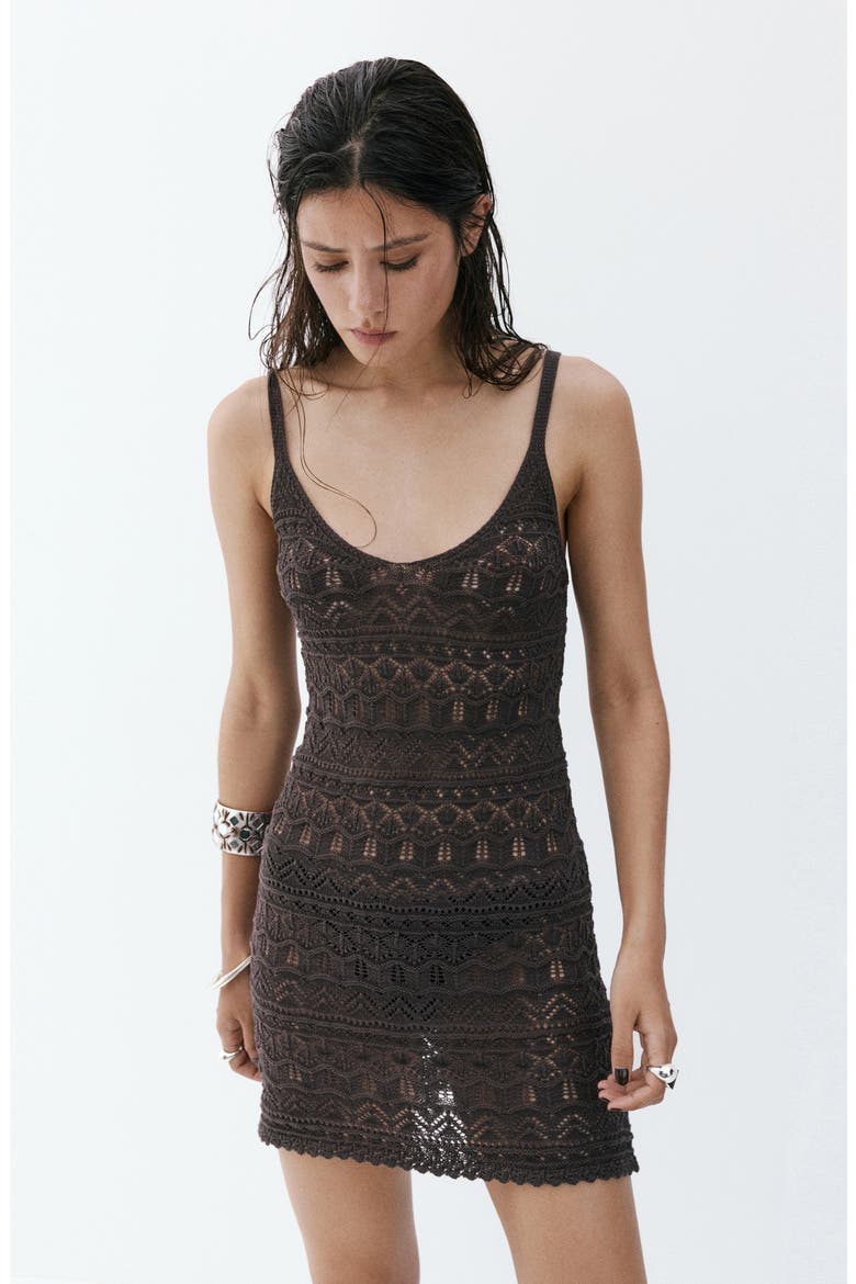 Crocheted Dress with Scalloped Hem, Alternate, color, CHOCOLATE