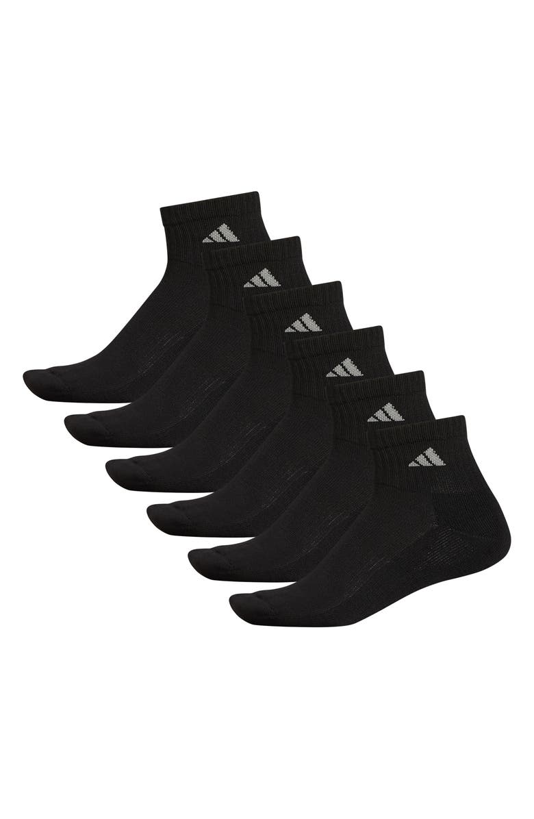 adidas 6-Pack Athletic Cushioned Quarter Socks, Alternate, color, Black/ Aluminum 2
