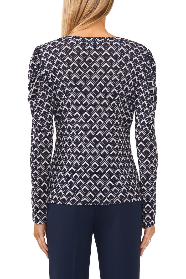 Geo Print Ruched Button-Up Shirt, Alternate, color, REGAL GEO NAVY