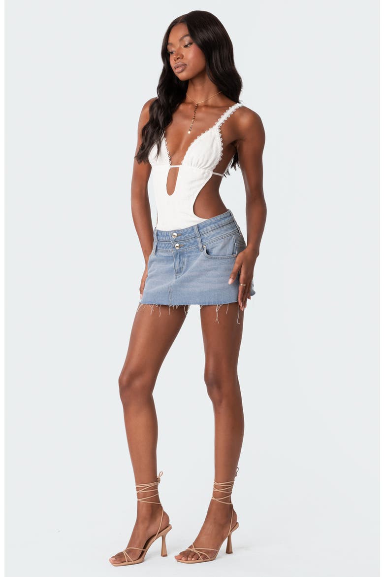 Double Waist Denim Miniskirt, Alternate, color, BLUE