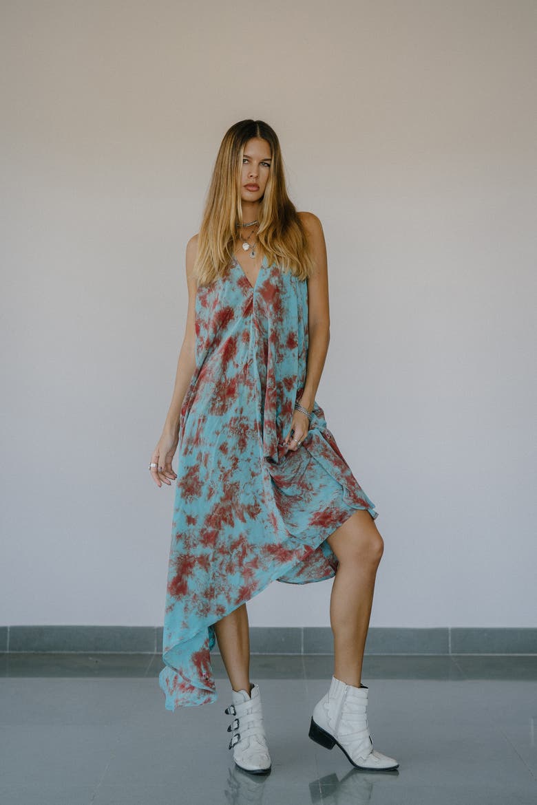 Classic Silk Dress Party, Alternate, color, Blue & Red Tie Dye