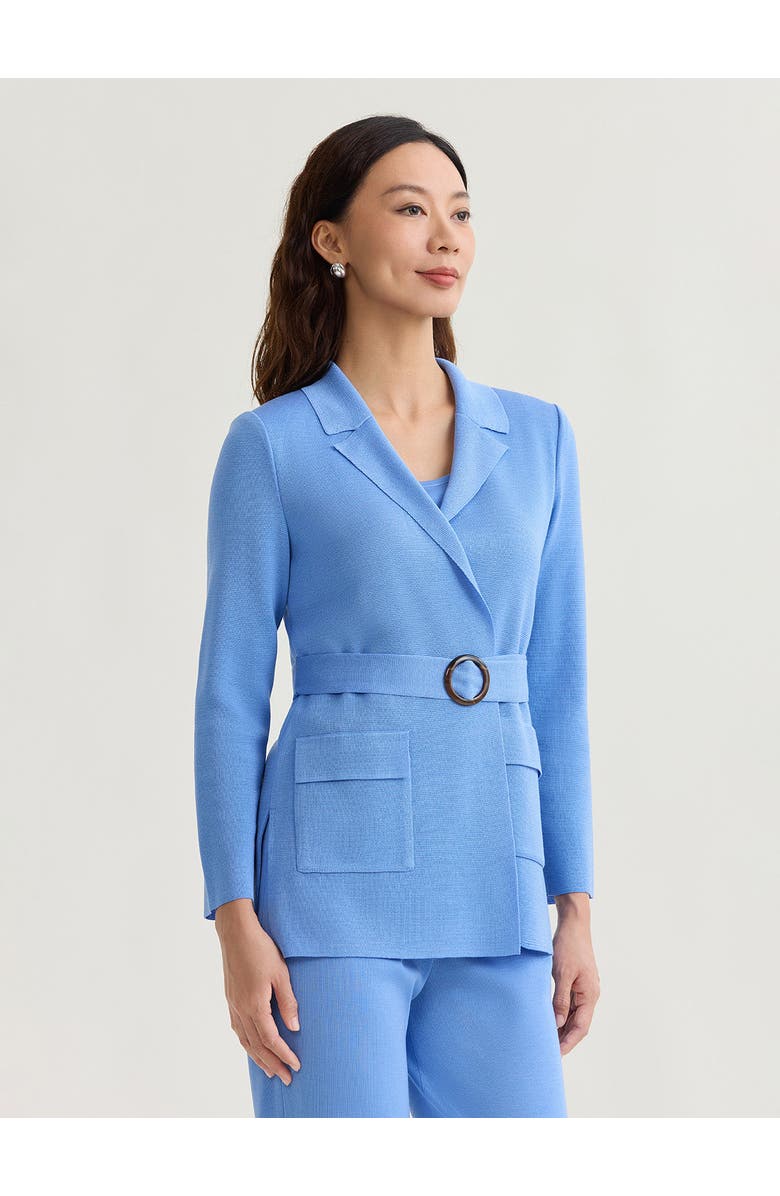 Misook Belted Tonal Flat Knit Jacket, Alternate, color, Tranquil Blue
