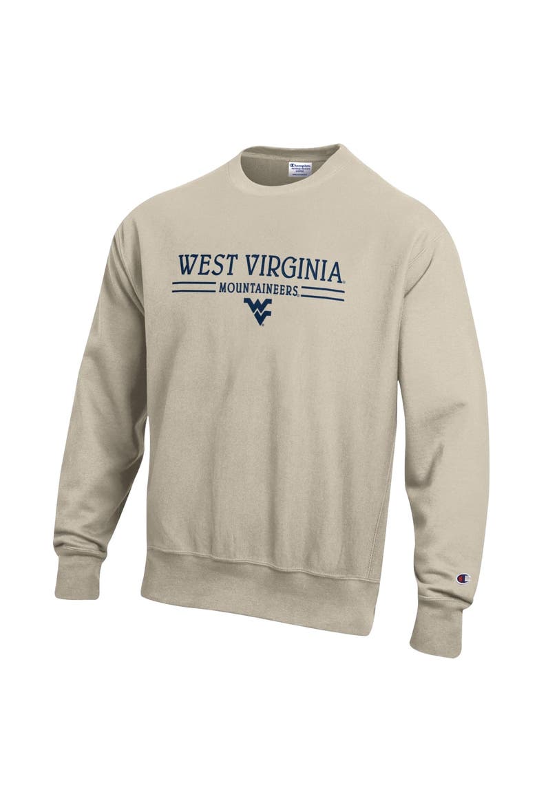 Men's Champion Oatmeal West Virginia Mountaineers Reverse Weave Crewneck Sweatshirt, Alternate, color, Oatmeal