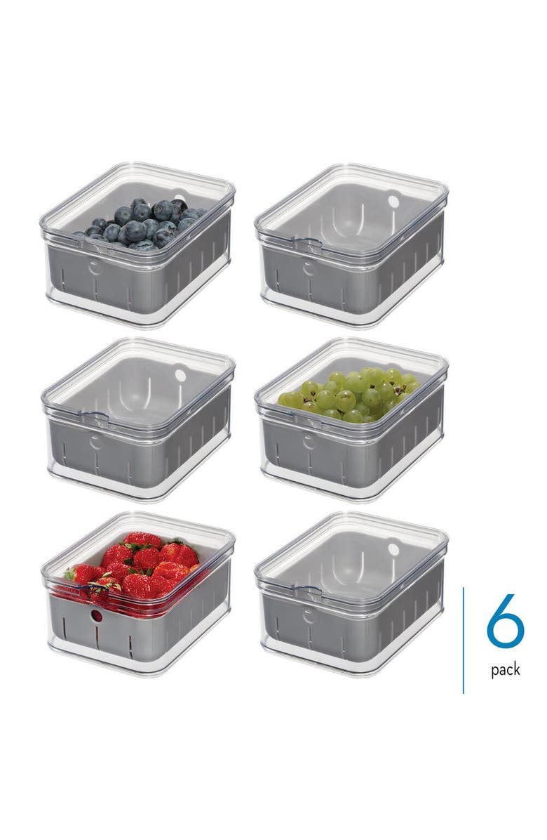 iDesign Small Fridge Berry Bin with Removable Colander Basket and Lid -  Set of 6 - Clear/Gray, Alternate, color, 
