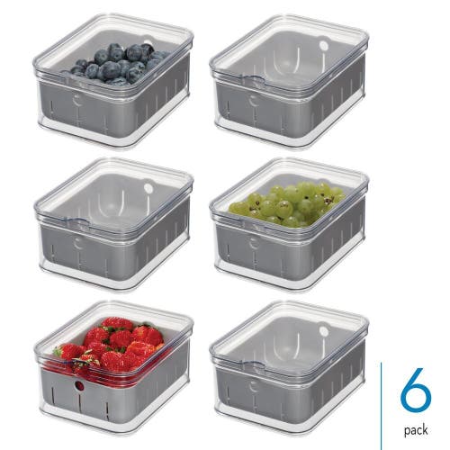 Idesign Small Fridge Berry Bin With Removable Colander Basket And Lid In Gray