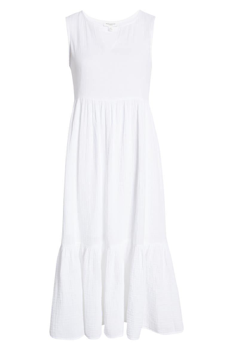 Reana Sleeveless Cotton Double Cloth Midi Dress, Alternate, color, WHITE