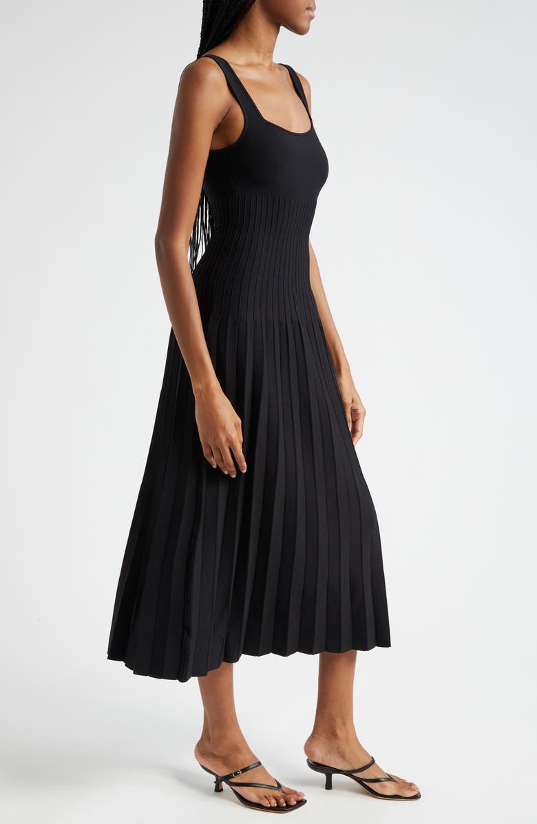 STAUD Ellison Pleated Knit Dress, Alternate, color, Black
