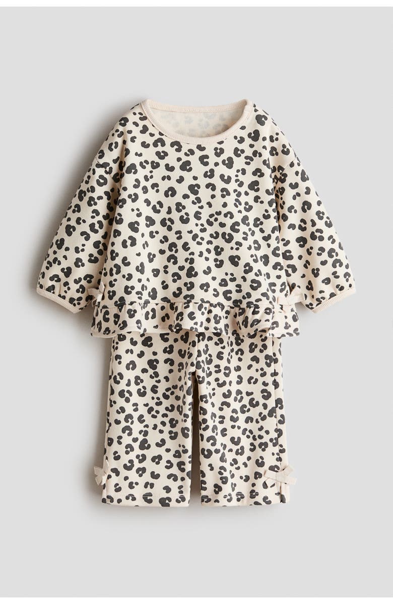 H&M 2-piece Top And Trousers Set, Main, color, Light Beige/Leopard Print