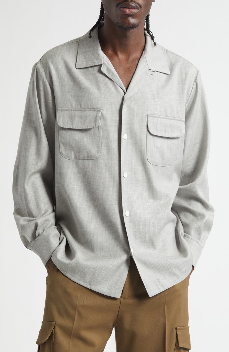 Second Layer Church Wool Button-Up Shirt, Main, color, Gray Speckle