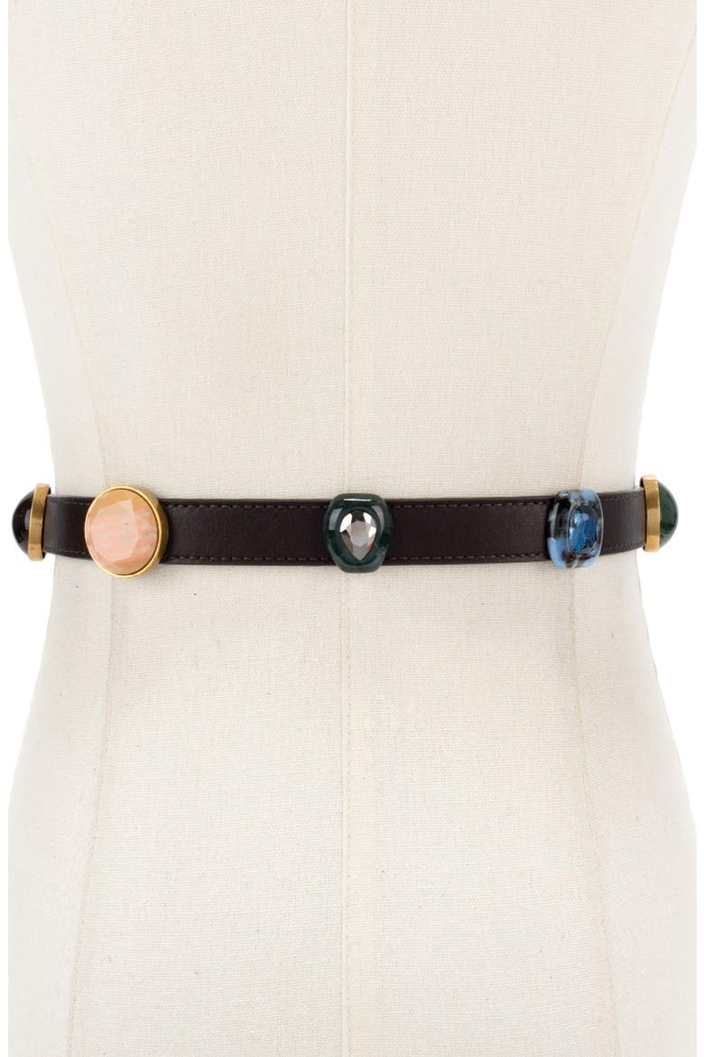 Ophelia Studded Leather Skinny Belt, Alternate, color, BROWN