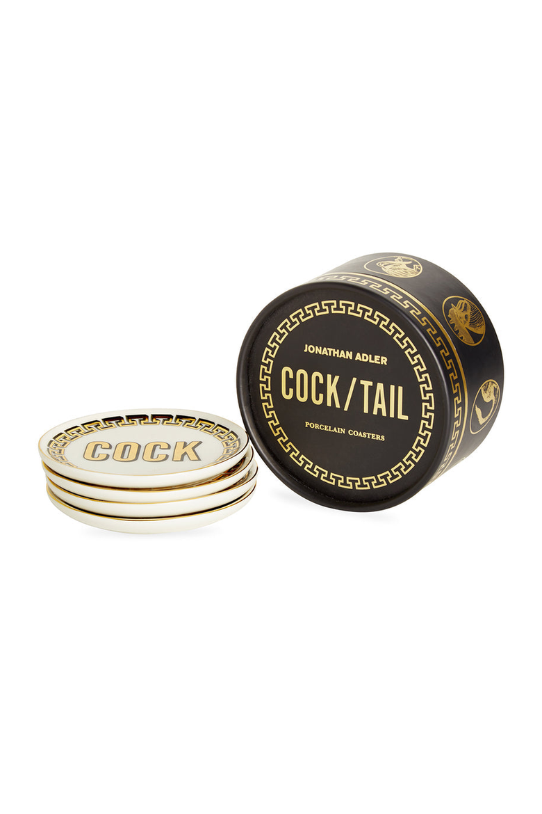 Cock/Tail Coaster Set, Main, color, White / Gold / Black