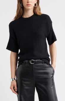 Short Sleeve Stretch Wool Blend Bouclé Sweater