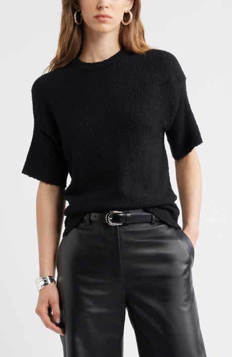 Short Sleeve Stretch Wool Blend Bouclé Sweater