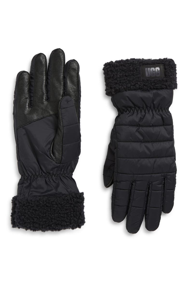 AW UGGfluff Cuff Gloves, Main, color, BLACK