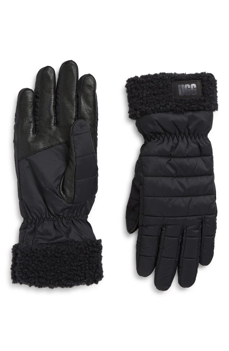 UGG<sup>®</sup> AW UGGfluff Cuff Gloves, Main, color, Black