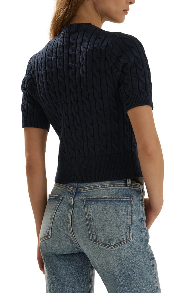 The Cafe Cable Short Sleeve Cardigan, Alternate, color, NAVY