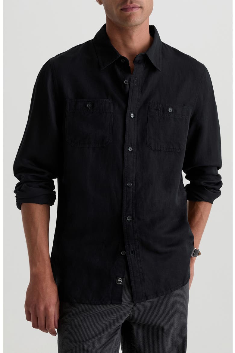Mason Long Sleeve Linen Blend Work Shirt, Main, color, TRUE BLACK