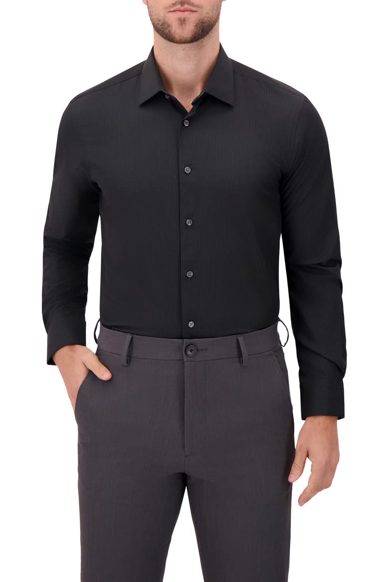 Slim Fit 4-Way Stretch Button-Up Shirt, Main, color, BLACK