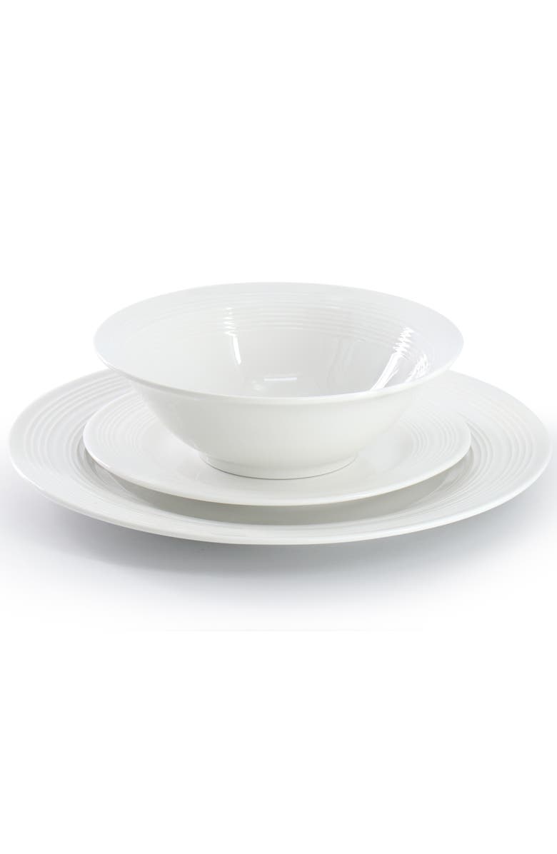 Gibson Home Everyday Embossed 12 Piece Round Ceramic Dinnerware Set, Alternate, color, White