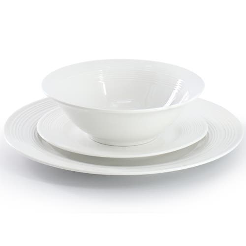 Gibson Home Everyday Embossed 12 Piece Round Ceramic Dinnerware Set In White