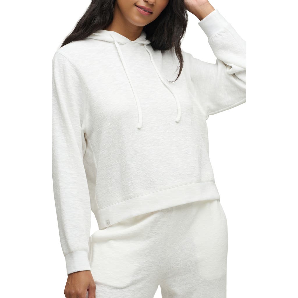 Barefoot Dreams Seamed Slub Cotton Blend Double Knit Hoodie In White