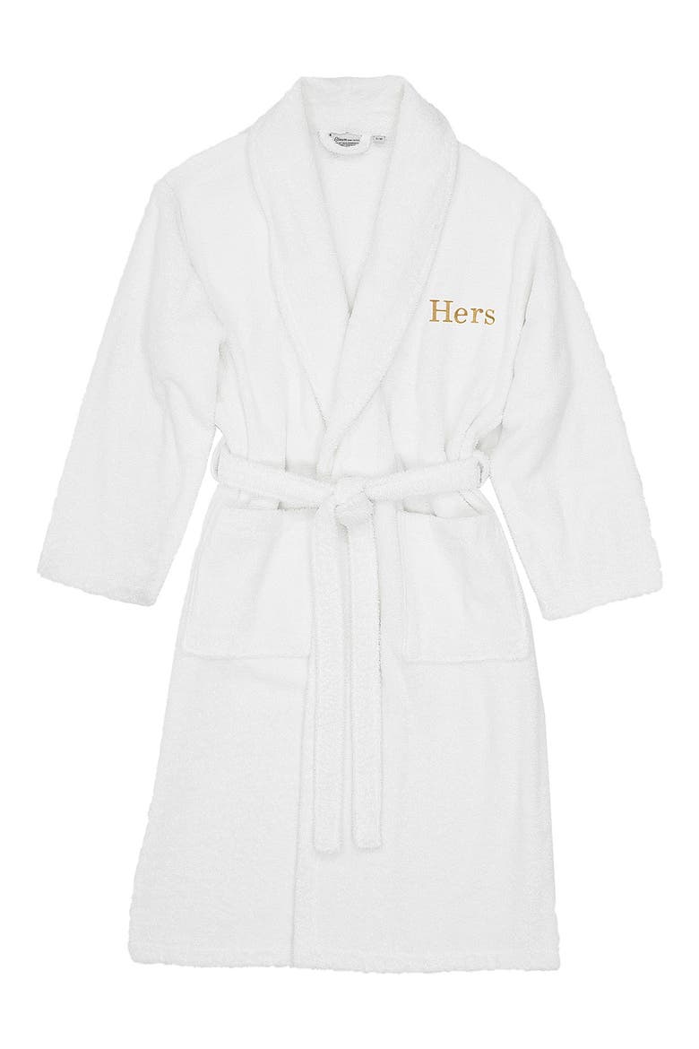 Embroidered 'Hers' Terry Bathrobe, Alternate, color, WHITE