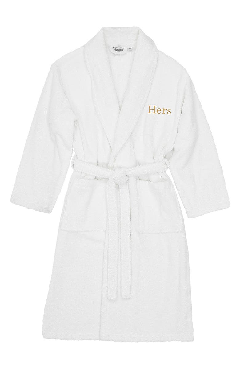 Linum Home Textiles Embroidered 'Hers' Terry Bathrobe, Alternate, color, White