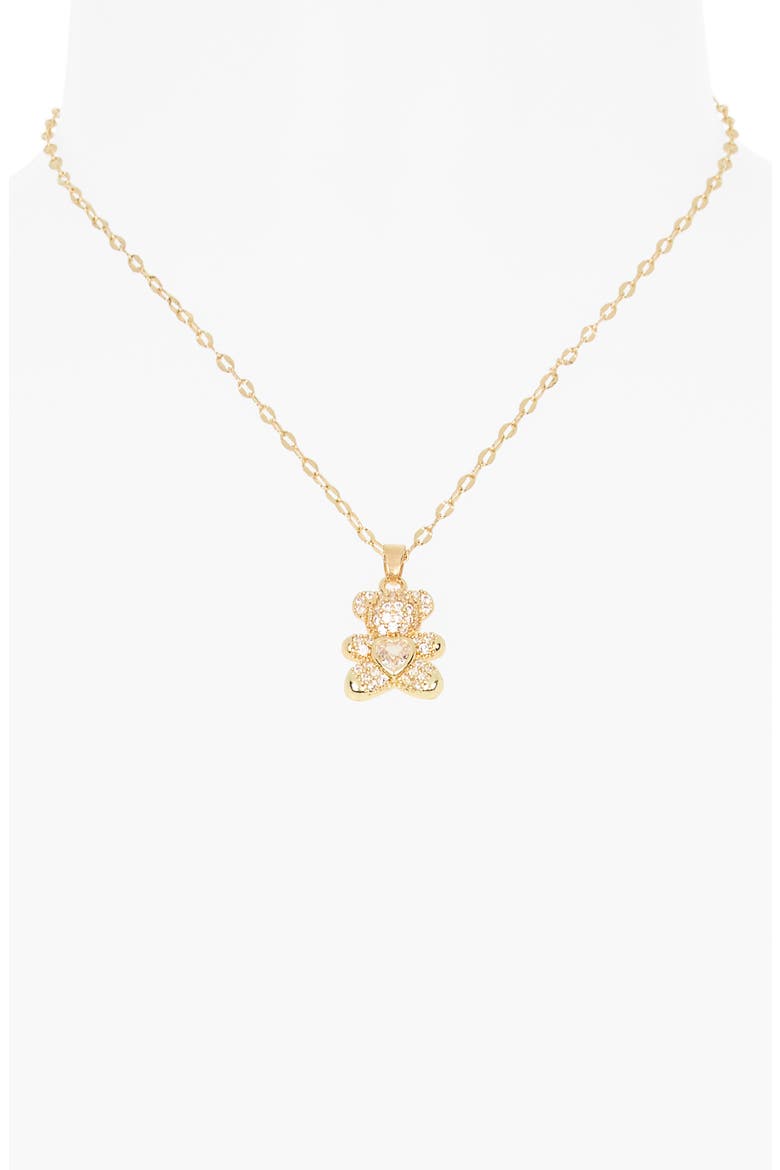 Pavé Cubic Zirconia Teddy Bear Pendant Necklace, Alternate, color, CLEAR- GOLD