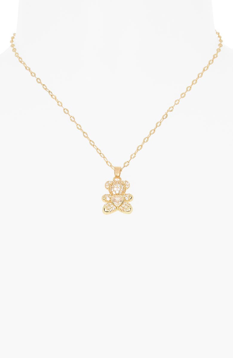 Leith Pavé Cubic Zirconia Teddy Bear Pendant Necklace, Alternate, color, Clear- Gold