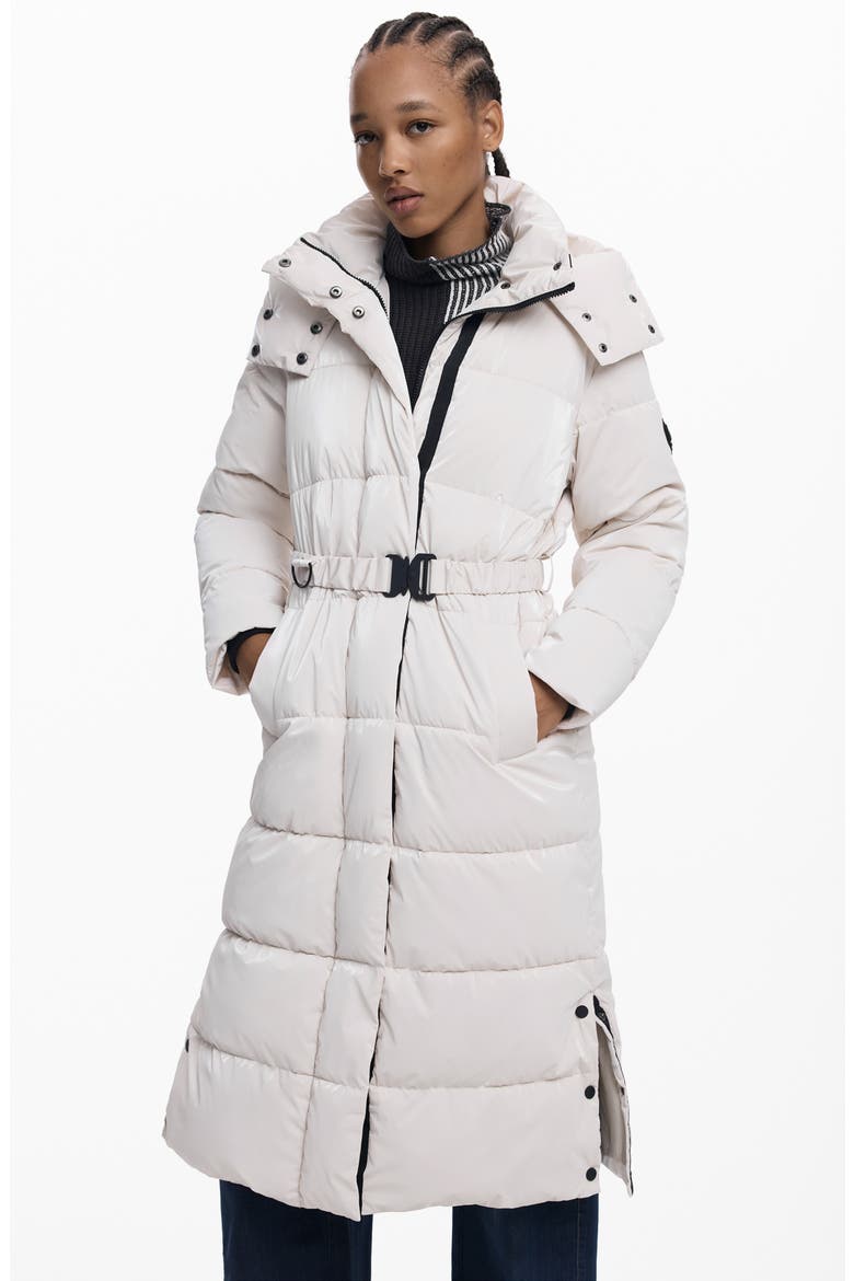 Quilted Puffer Longline Coat with Removable Hood, Alternate, color, WHITE
