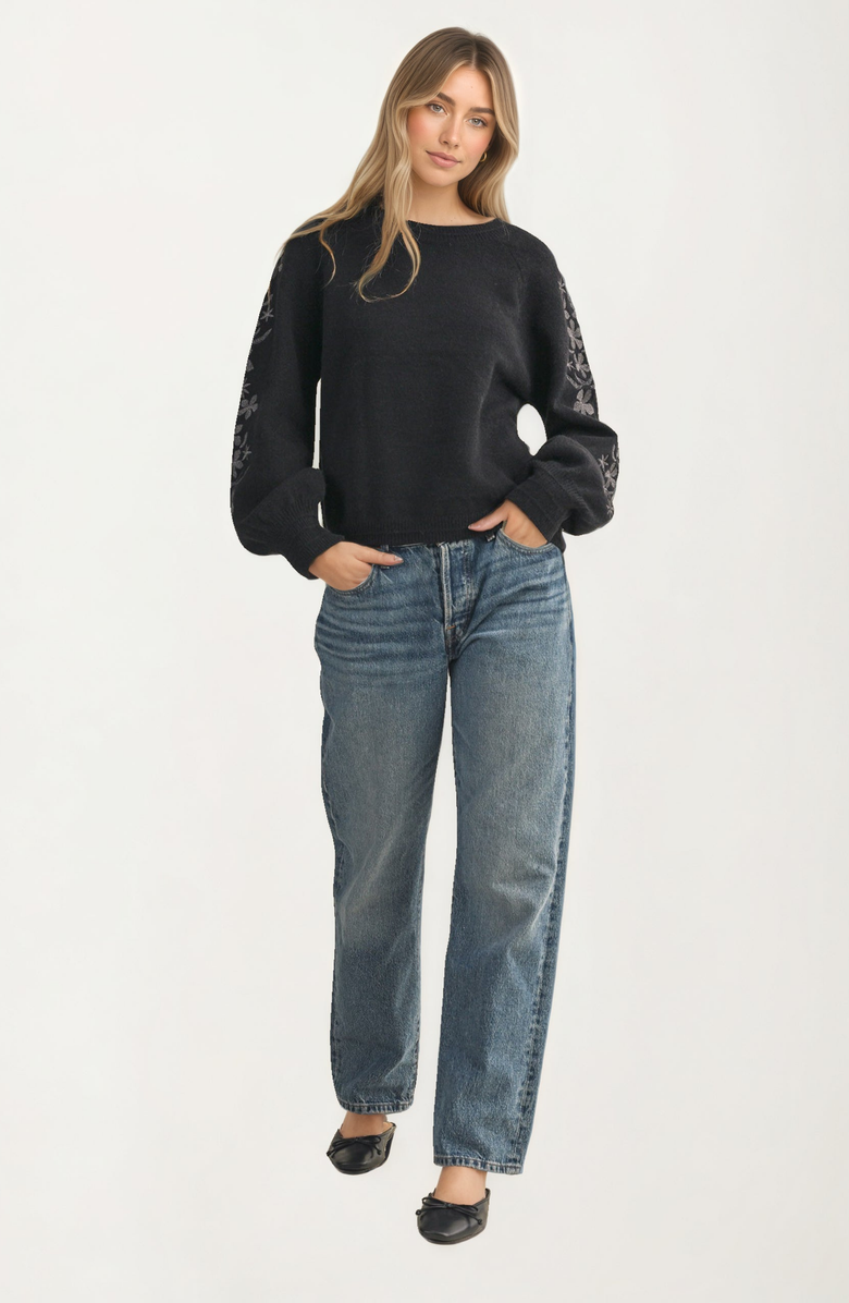 Knit and Lounge Floral Embroidered Sleeve Sweater, Alternate, color, 