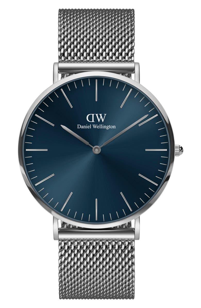 Daniel Wellington Classic Mesh Strap Watch, 40mm, Main, color, Silver