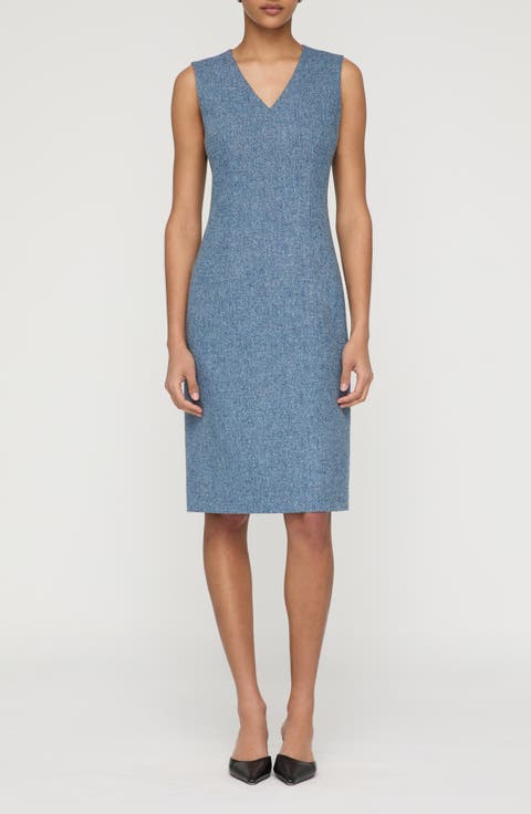 Sleeveless Donegal Tweed Sheath Dress