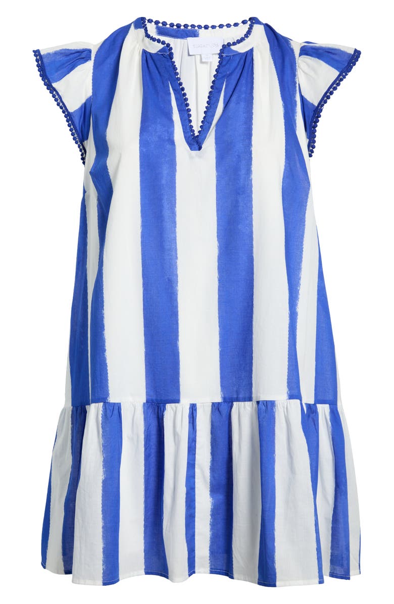 SUGARLIPS Stripe Cotton Split Neck Shift Minidress, Main, color, White-Blue-Stripe