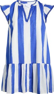 SUGARLIPS Stripe Cotton Split Neck Shift Minidress