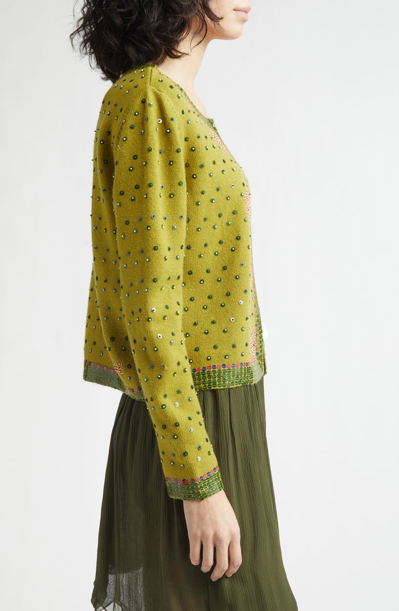 Bode Fairyfloss Beaded Wool & Cashmere Cardigan, Alternate, color, Green